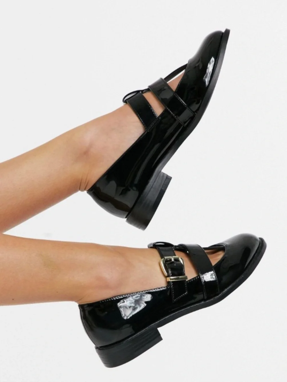 ASOS Patent Mary Jane Flats with Buckle Straps in Black